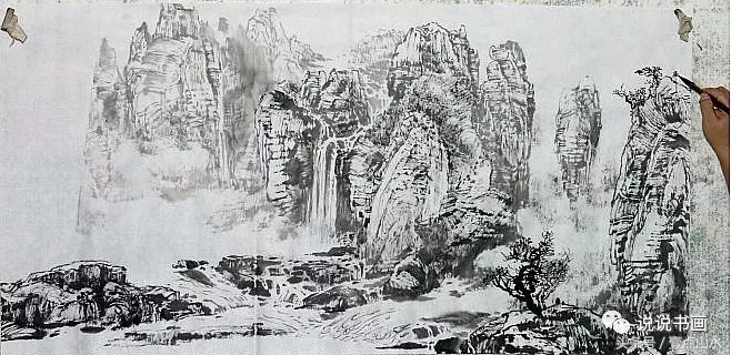 一整幅山水画画法教学a4纸,泼墨山水画技法竖幅