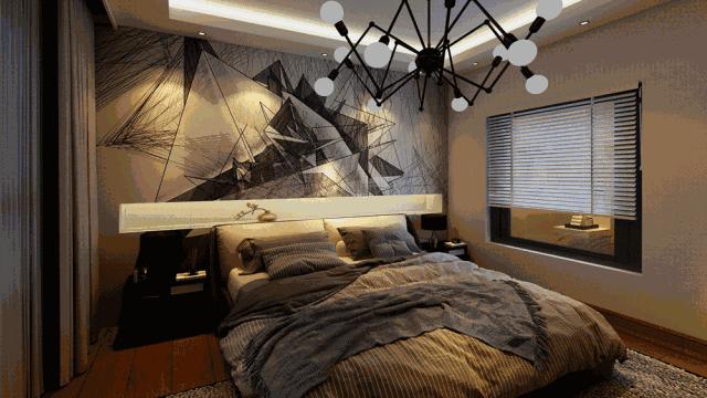 床头背景墙用墙布贴搭配效果图,床头背景墙有造型怎么刷乳胶漆