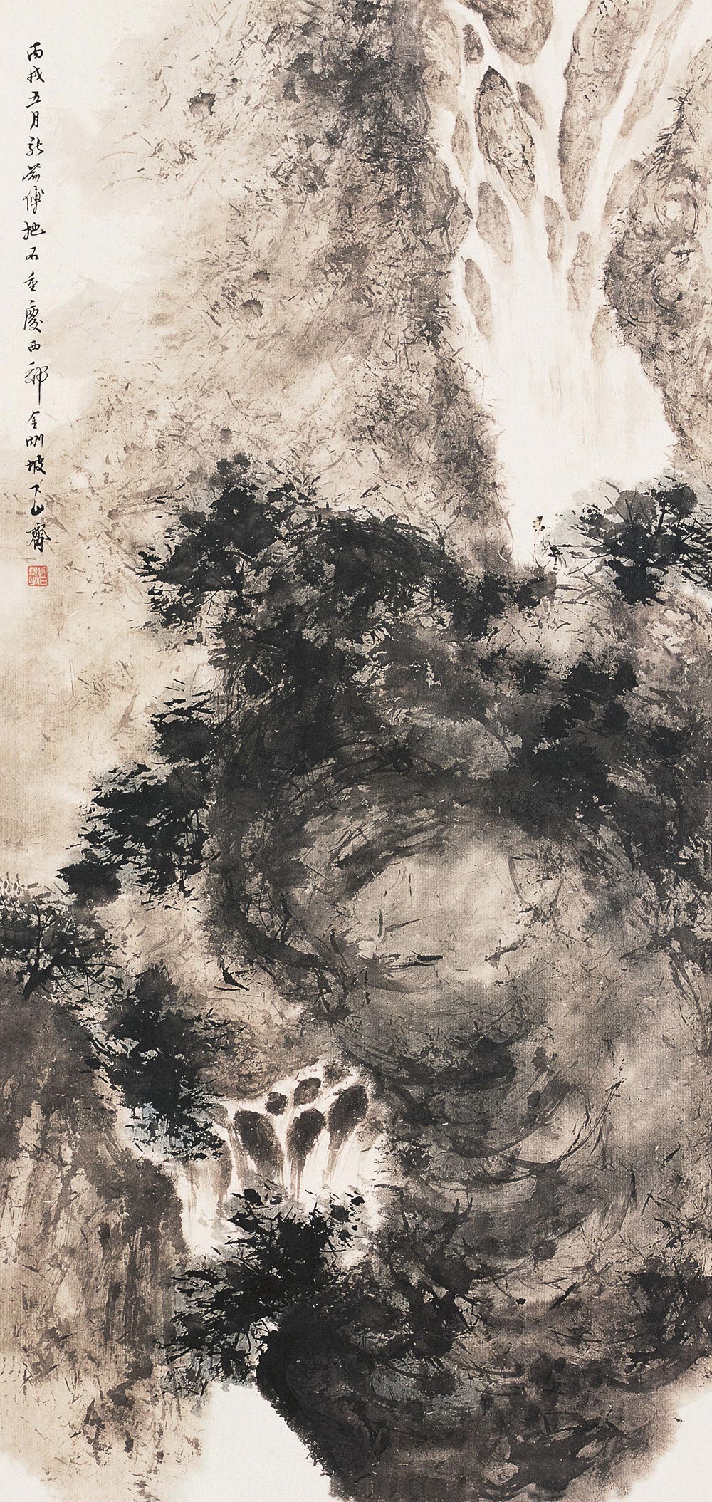 傅抱石创作国画天女散花图,傅抱石的国画作品《一望大江开》