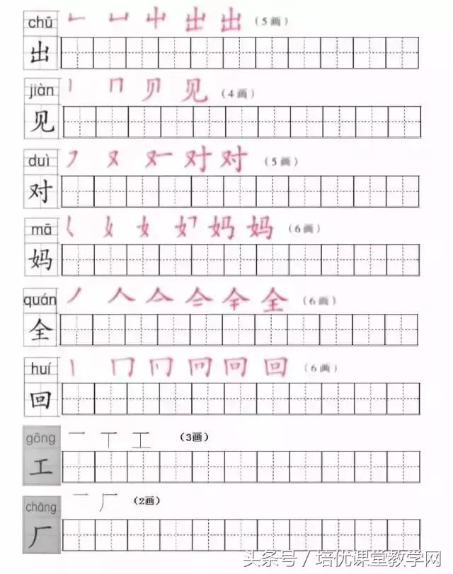 一年级语文上册生字笔顺表打印版,一年级上册语文生字笔顺组词复习
