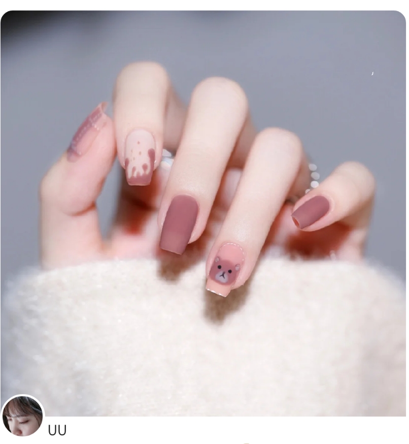 简单的透明奶茶美甲,果汁泡泡美甲