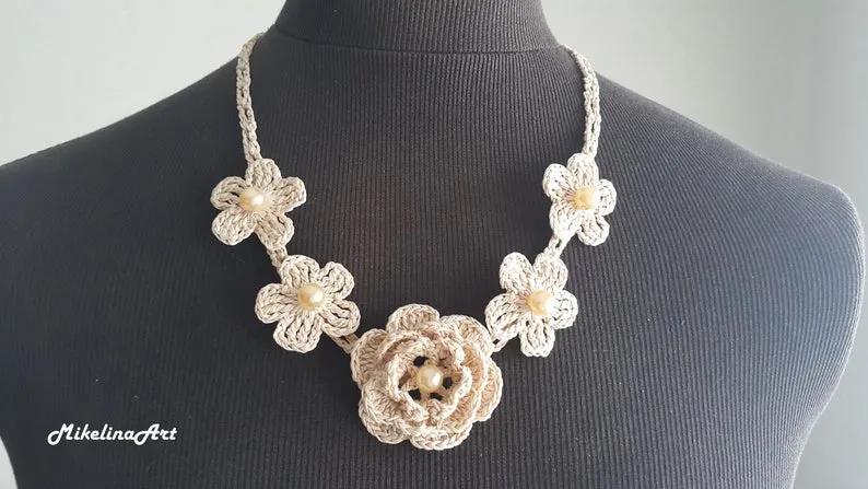 毛线钩织项链配饰教程,毛线钩织各种款式项链视频教程