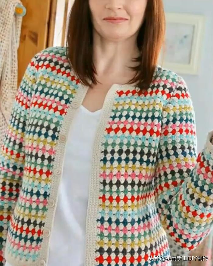 祖母方格编织长款外套教程,针织作品70款简约