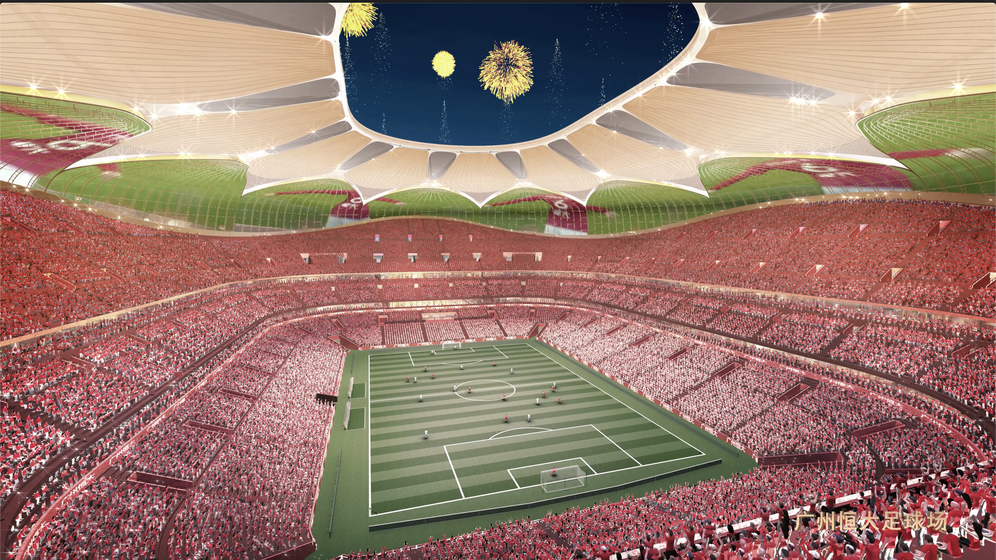 恒大十万人球场灯光效果,恒大新球场效果图与旧效果图
