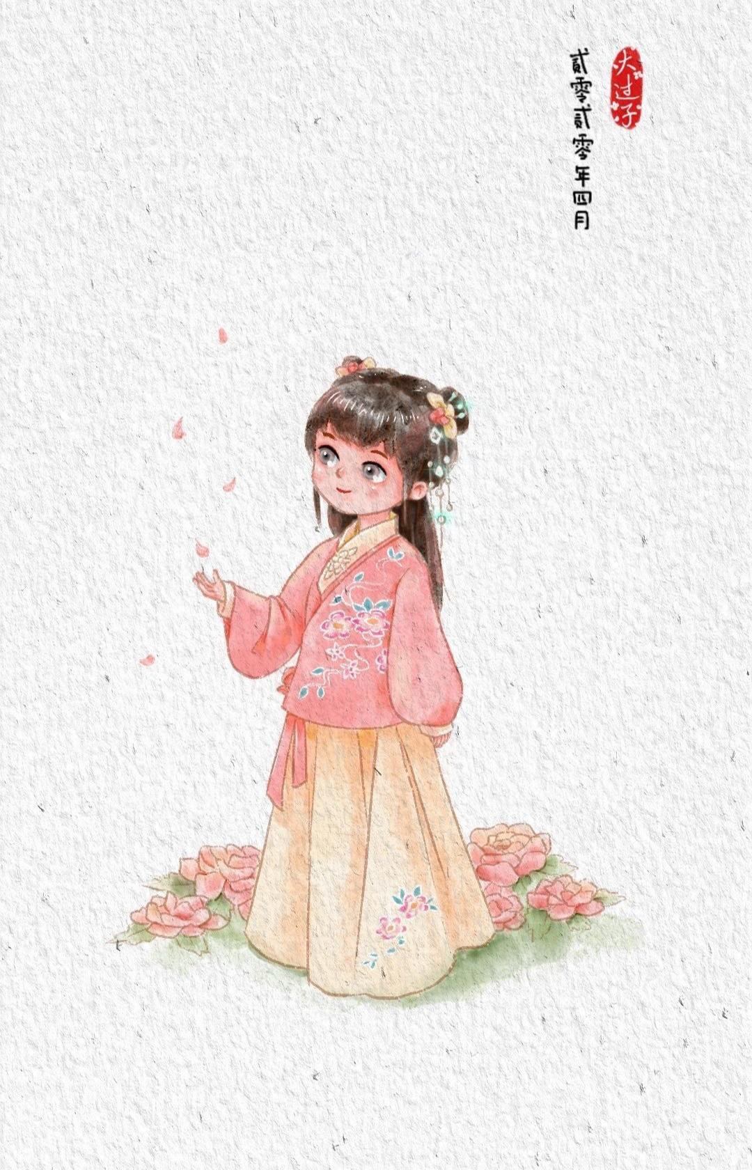 q版汉服插画教程,古风汉服美人插画q版