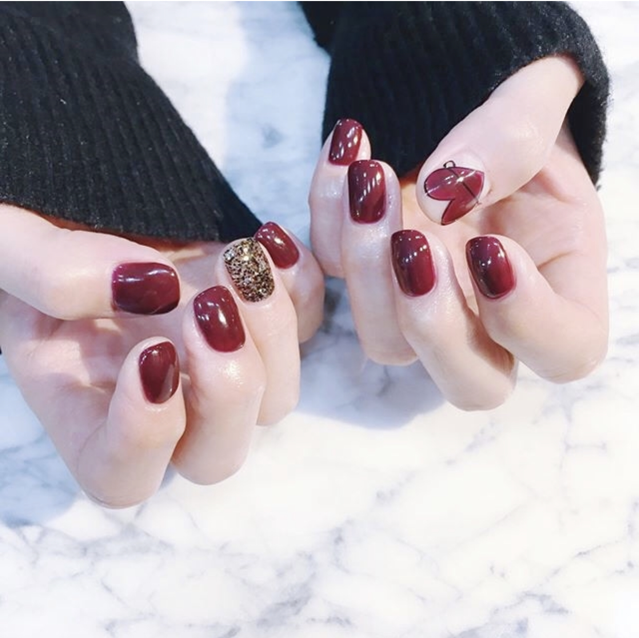 红色加亮片的美甲组合太美了！充满仙气的“红指甲”就是不一样！