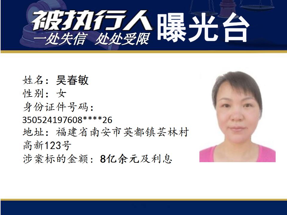 刚刚,泉州曝光一批亿元“负”翁,辉煌水暖申鹭达法定代表人上榜