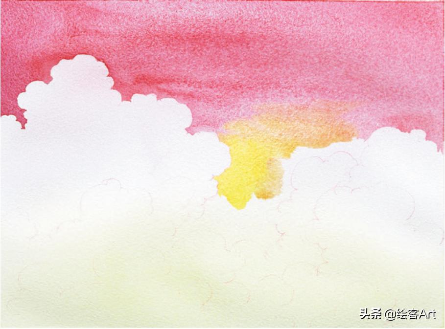 用水彩颜料画天空还有云朵,有手就能画的绘画
