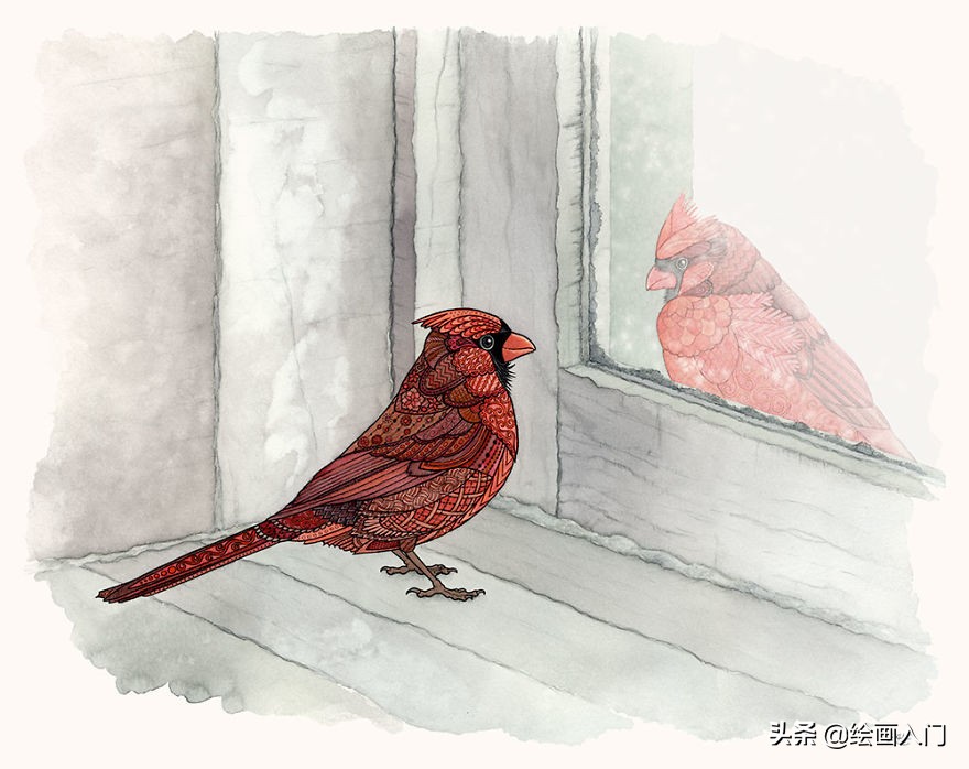 水彩画插画小图案动物,复古气息的几何图形插画