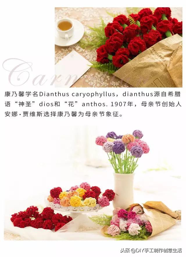 最简单的康乃馨钩织教程,毛线钩母亲节康乃馨花教程
