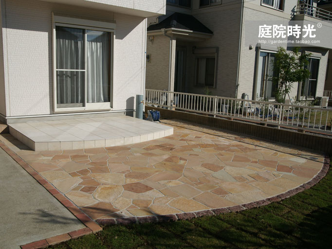 中式庭院古代老石板铺装,庭院铺装样式区域颜色搭配