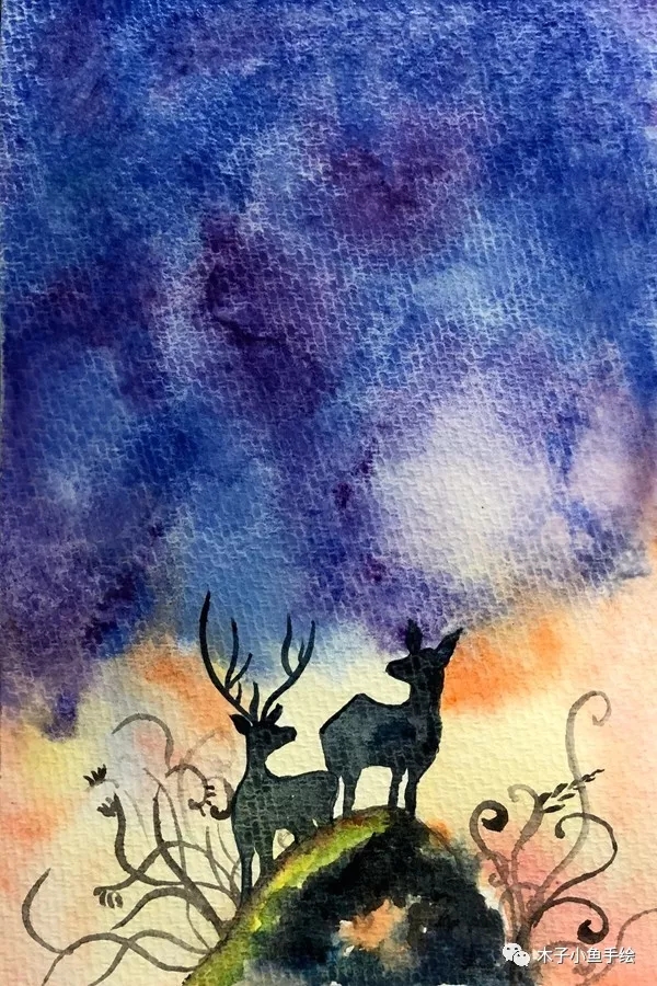 星空鹿水彩画画法,星空鹿水彩画教学