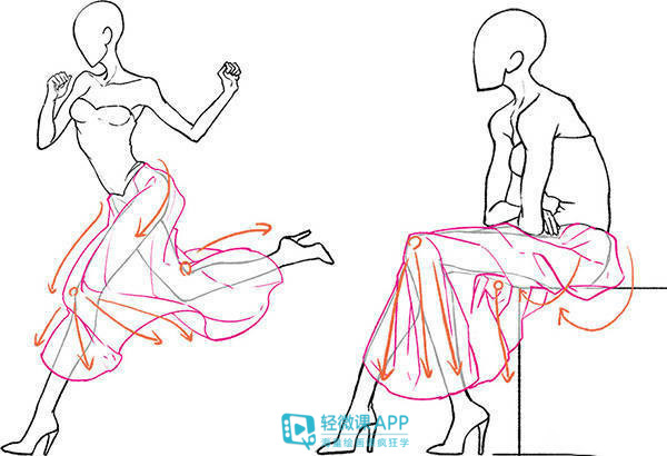 裙子褶皱画法教程,裙子褶皱画法