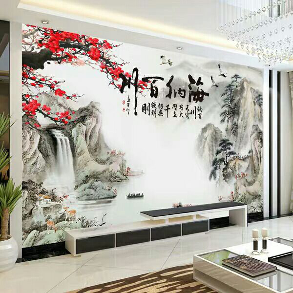 电视背景墙有山水忌讳么,岩板山水电视背景墙效果图