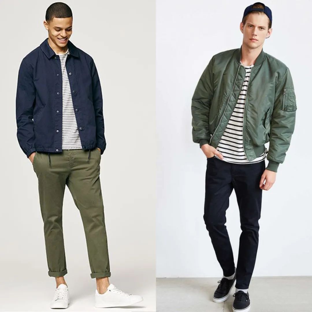 上衣宽松文艺款男装搭配,潮流竖条纹外套男装搭配