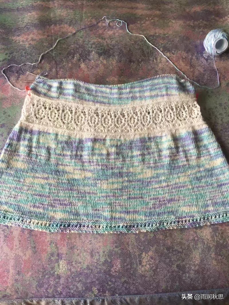段染蕾丝棉线从上往下编织,手工织棉线衣教程视频