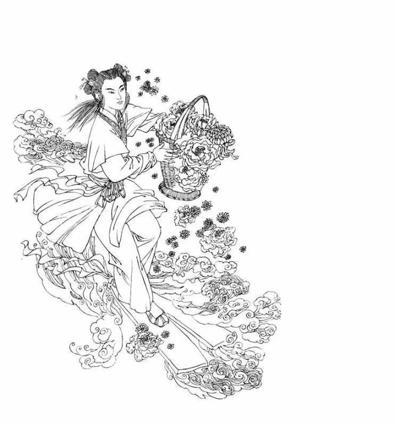 图谱神话人物工笔画白描,国画工笔人物白描图片大全大图