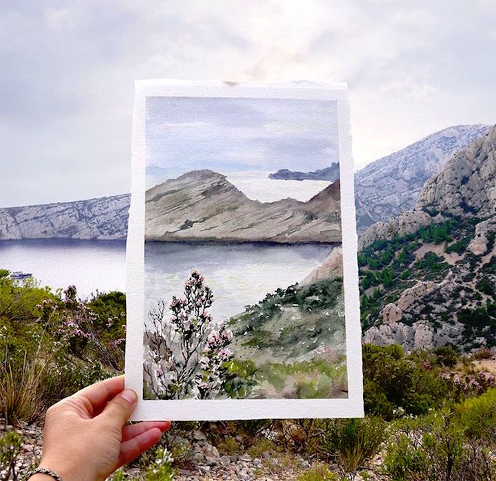 世界水彩画家风景写生,艺术家的画细节