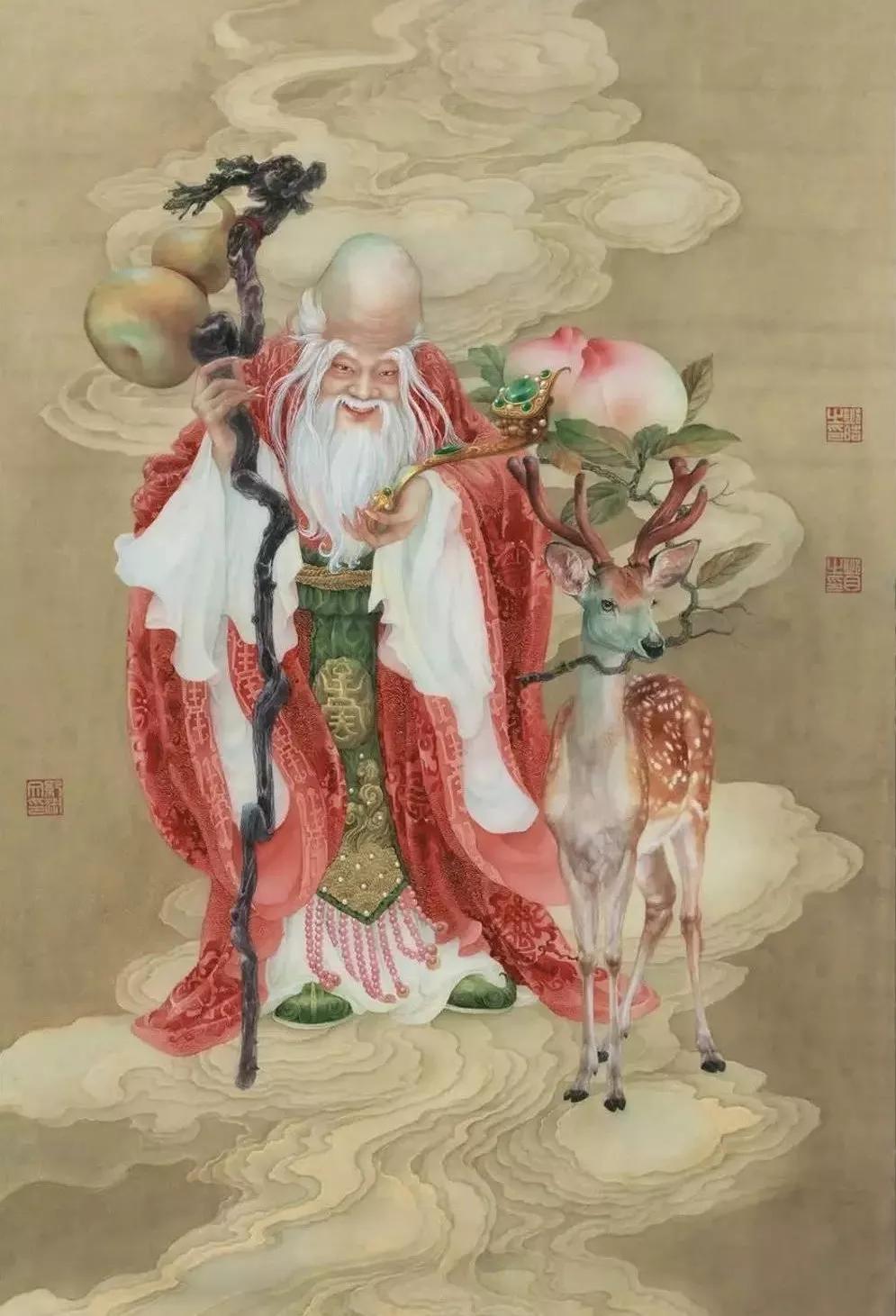 工笔人物老人画法,工笔寿星图多少钱