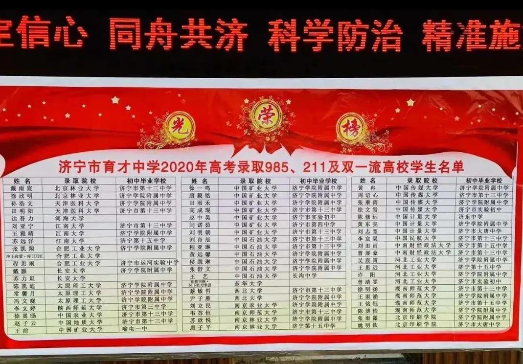 济宁市育才中学高考荣誉榜能不能说明济宁市实验初中学生后劲不足