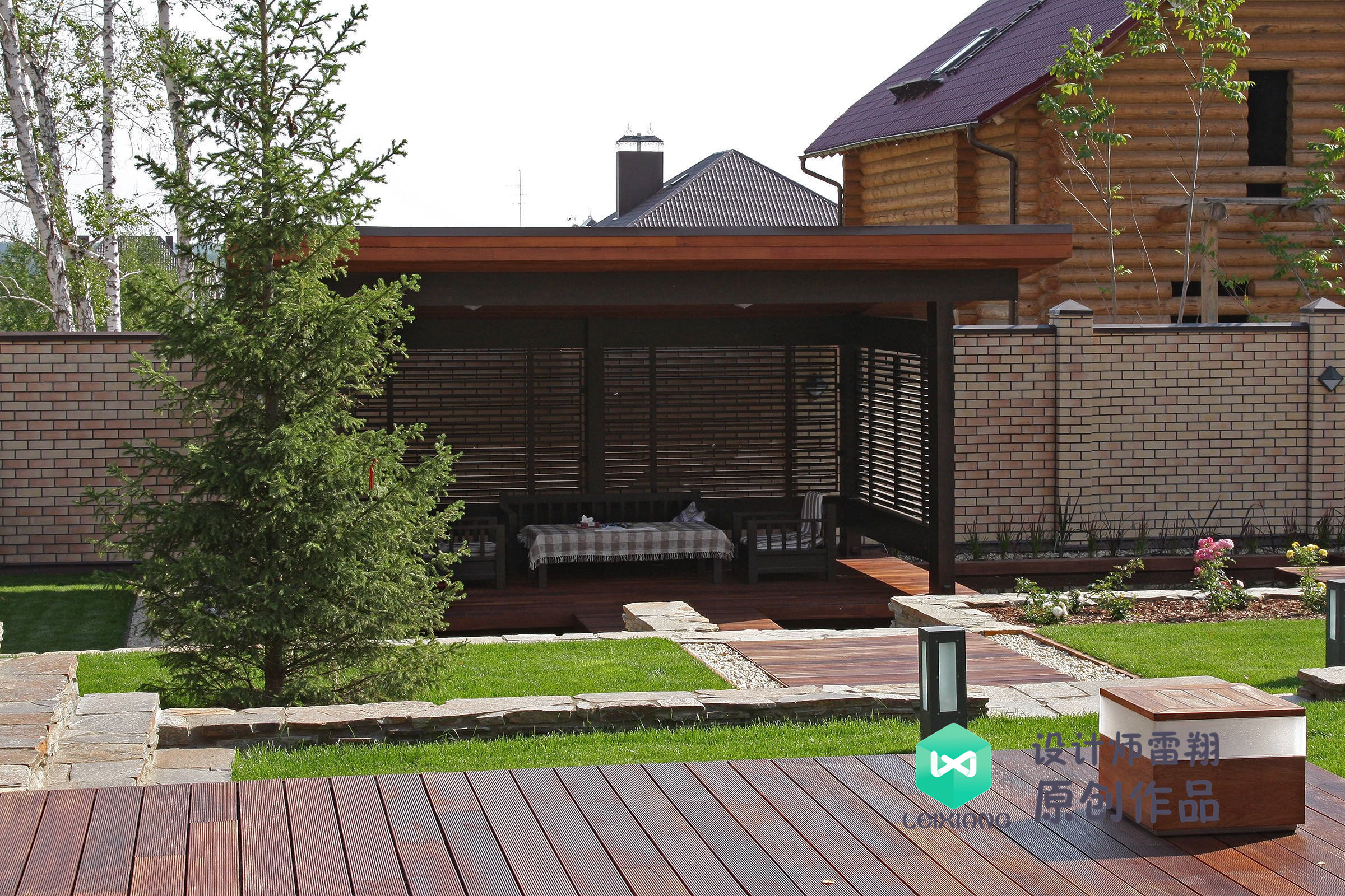 庭院防腐木颜色搭配效果图,庭院怎么铺装防腐木