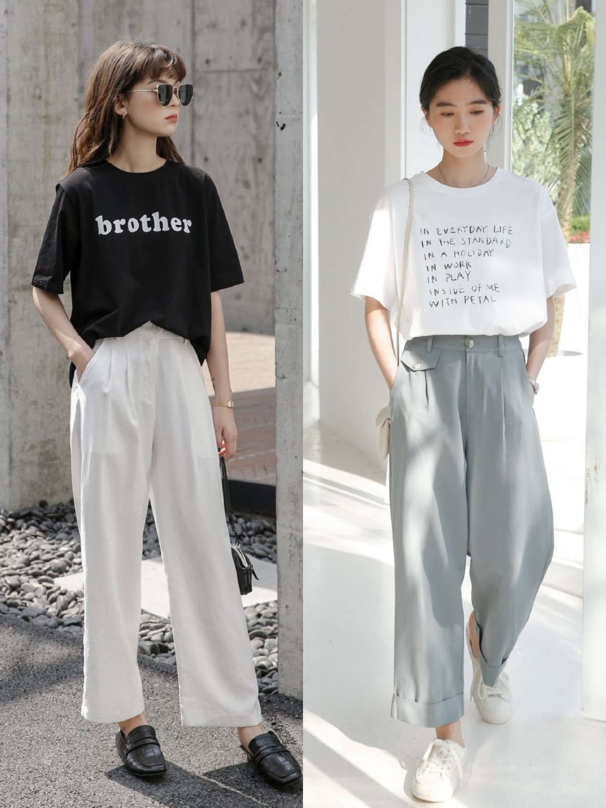 阔腿裤夏天配什么t恤衫好看,夏天阔腿裤搭配什么t恤好看