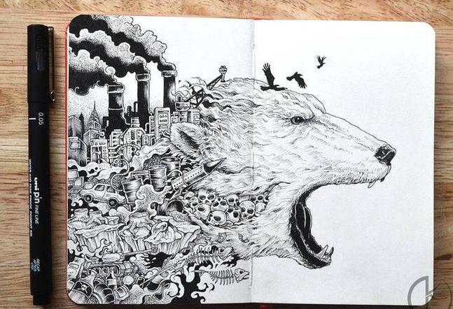 针管笔画向日葵,针管笔画100幅欣赏