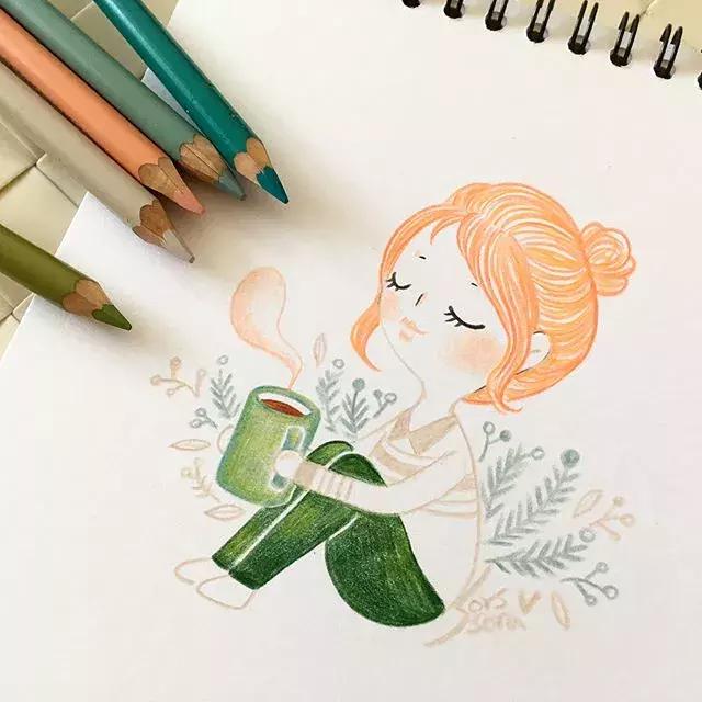 彩铅画古风人物简笔画,彩铅荷花简笔画几分钟就能学会