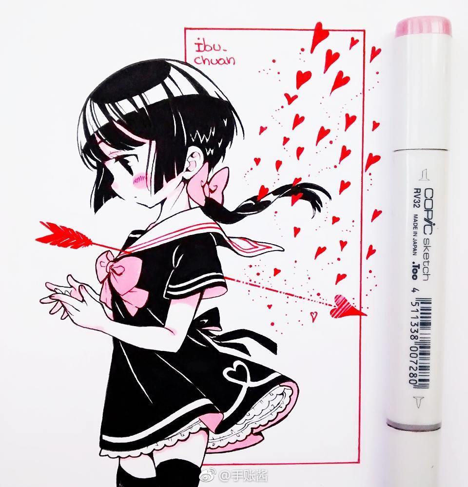 用马克笔画动漫女孩,60色马克笔画动漫