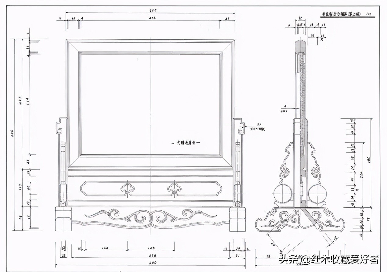 中国传统家具手绘三视图,古典家具设计图纸