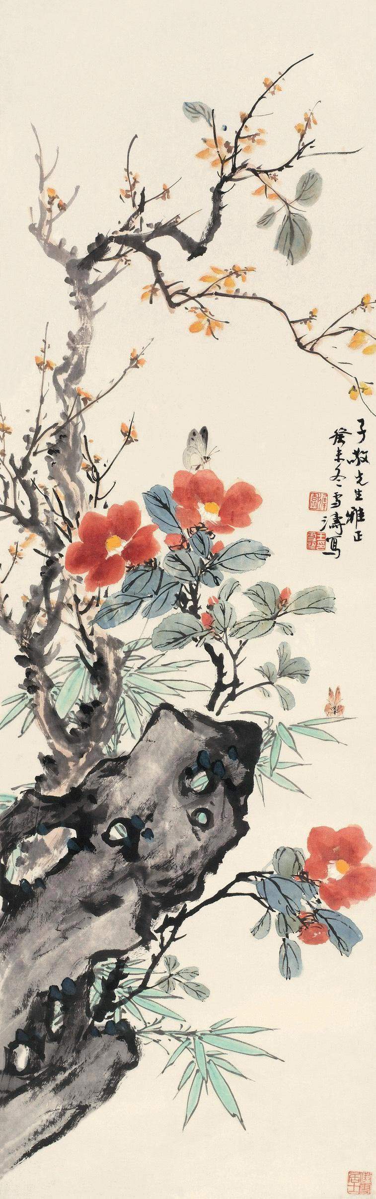 名家山茶花写意画,名家写意茶花