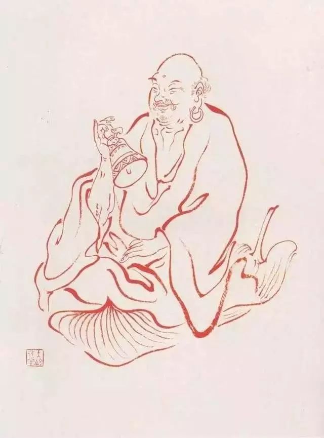 弘一法师的蓝底描金十八罗汉作品,弘一大师100万罗汉图写意