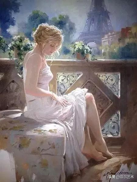 现代艺术油画中的美人,阳光美少女图片绘画