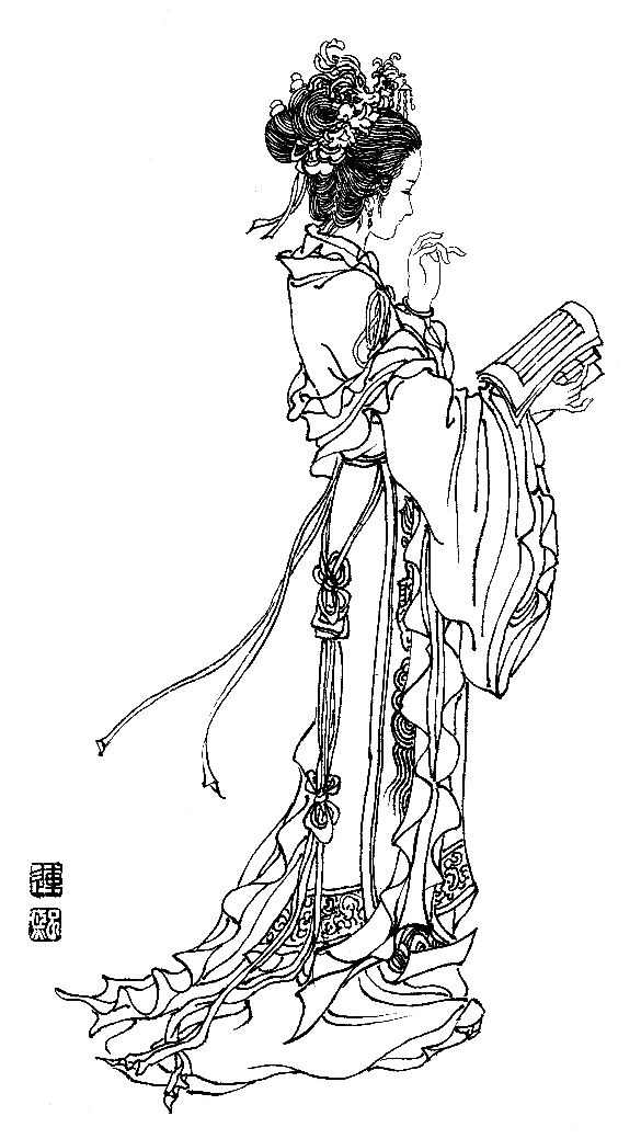 彭连熙工笔白描人物作品,工笔戏曲净角人物白描底稿