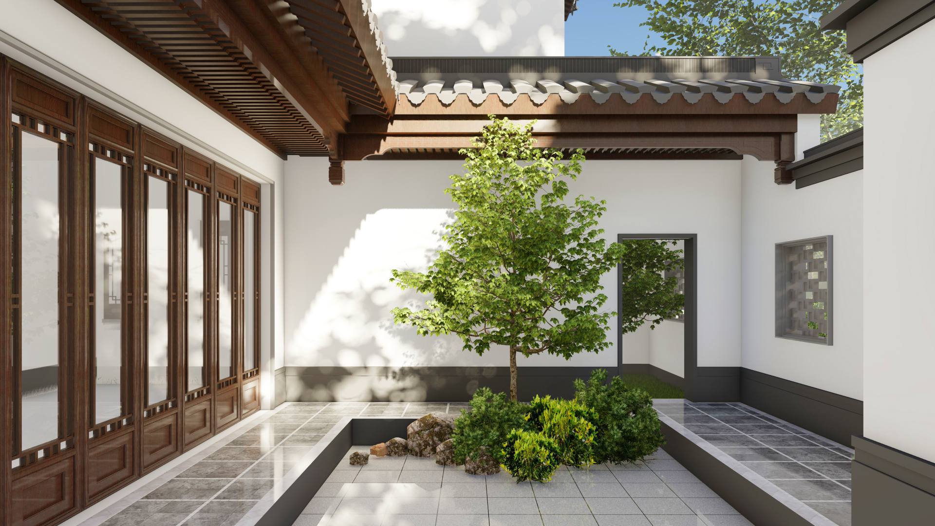 青砖四合院中式别墅户型图三层,中式合院自建房风雨连廊设计多宽