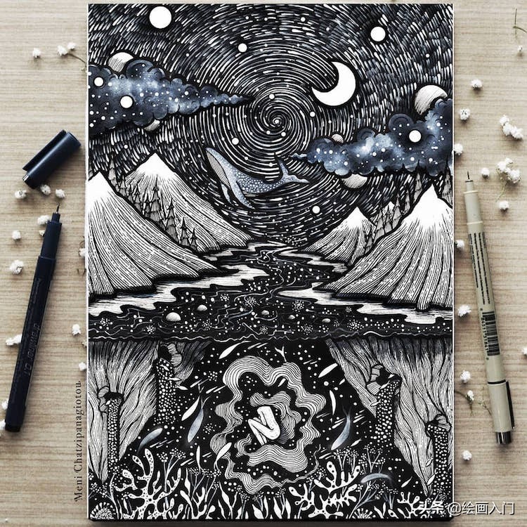 手绘插画黑白风针管笔小插画,手绘100多幅针管笔黑白插画分享