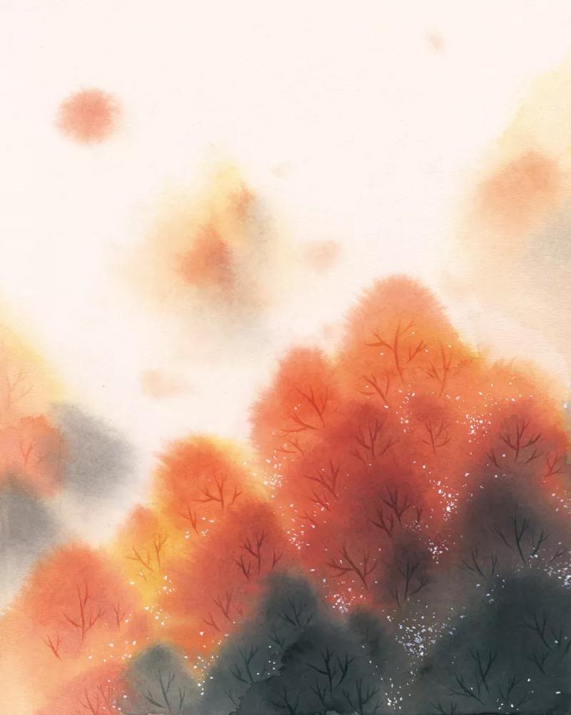 古风风景水彩procreate,水彩春意古风风景画