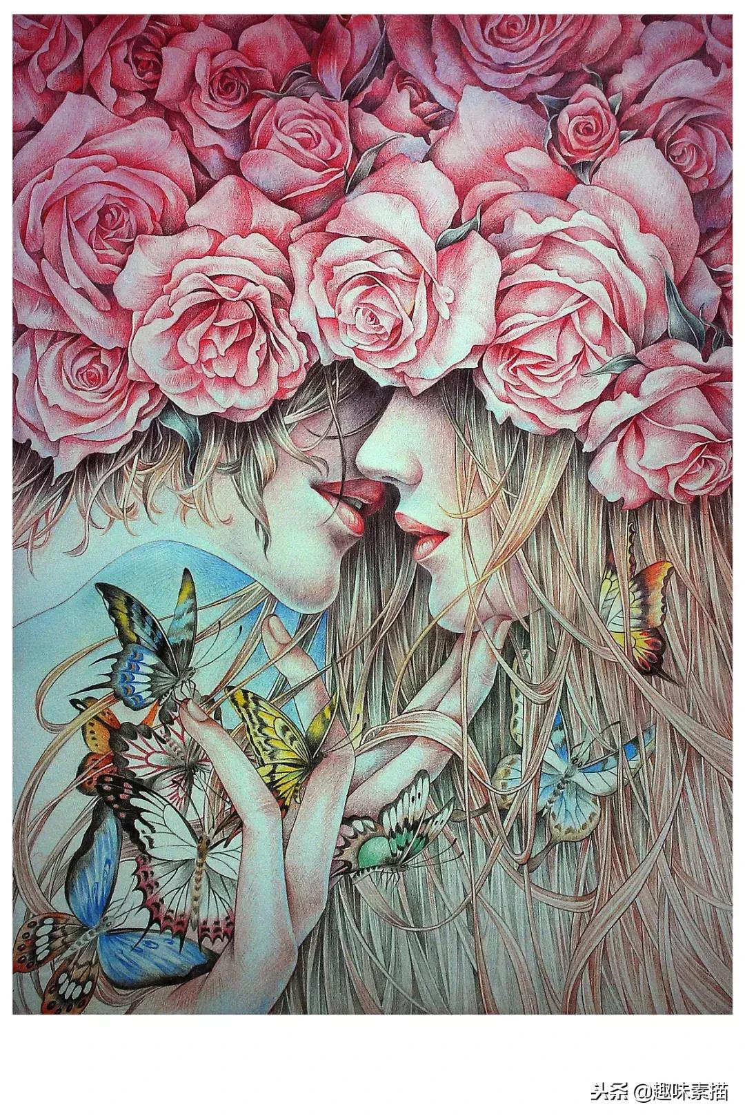 超精细彩铅人像素描,简单又漂亮的彩铅插画