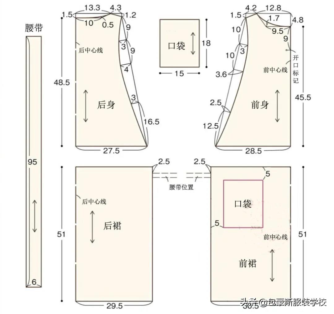 前后双面系带围裙效果附图纸,美观围裙的样式