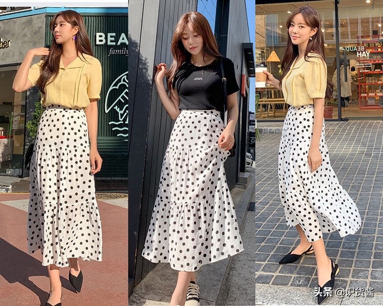 波点裙搭配清新时尚显年轻,时尚波点裙搭配打造都市知性美感