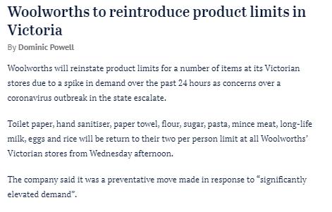 ColesWoolies重启限购令！澳人又双开始恐慌性购买，货架被搬空