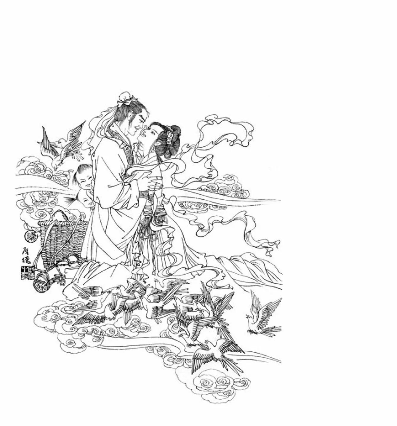 图谱神话人物工笔画白描,国画工笔人物白描图片大全大图