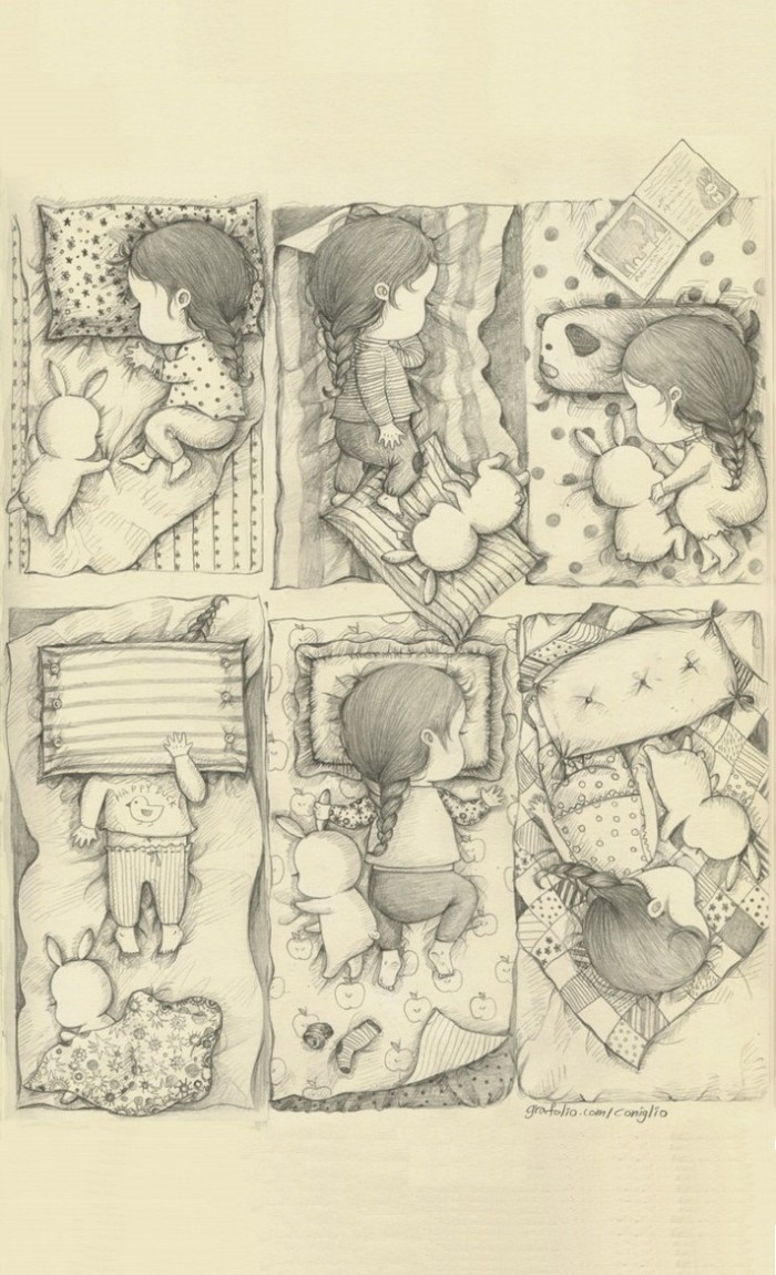 少女与兔子插画,兔子手绘创意插画