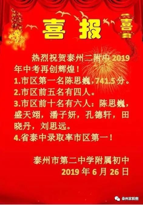 2019泰州市各高中喜报,泰州2021年各个学校喜报