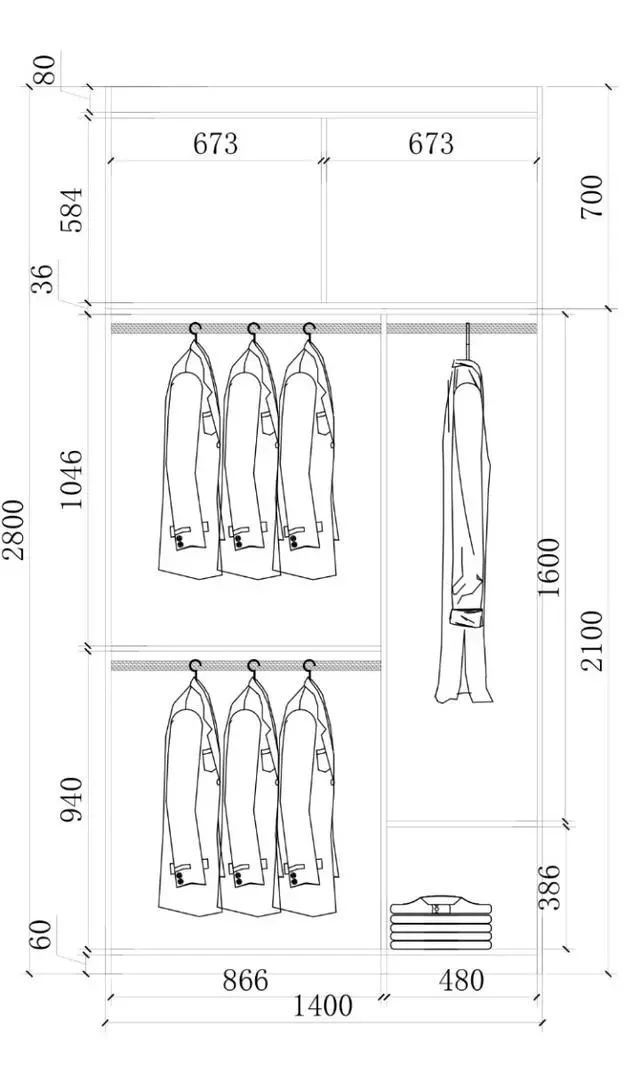 衣柜布局设计尺寸图,52公分的衣柜怎么设计