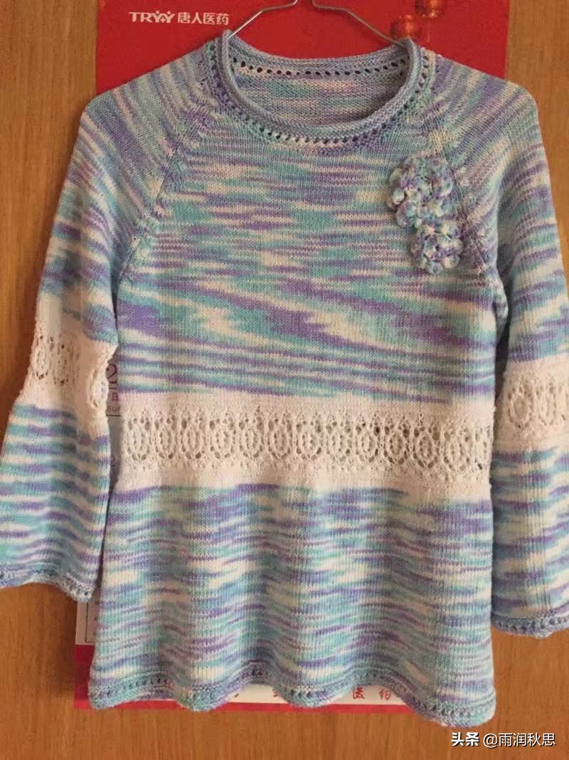 段染蕾丝棉线从上往下编织,手工织棉线衣教程视频