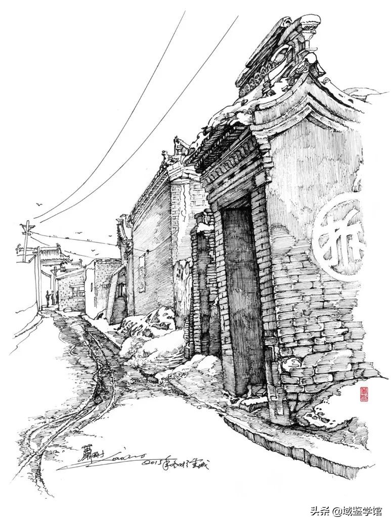 另类钢笔手绘,钢笔速写古建风景