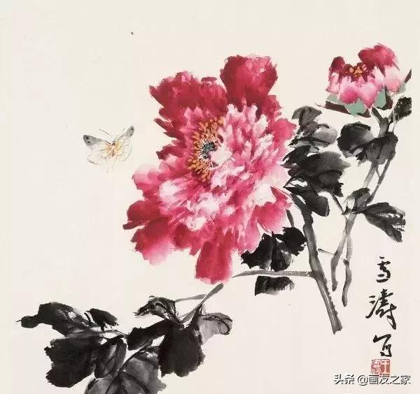 写意牡丹嫩枝干怎么调色,写意牡丹构图100例横幅