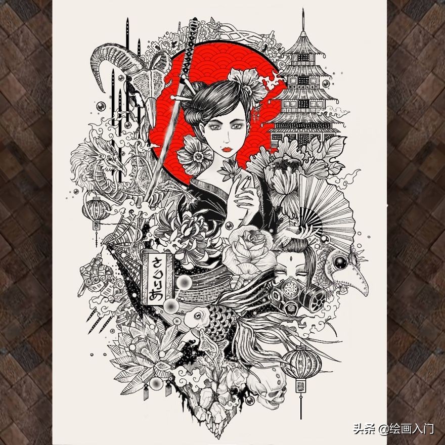 黑白创意手绘插画花素材,黑白创意艺术插画图片