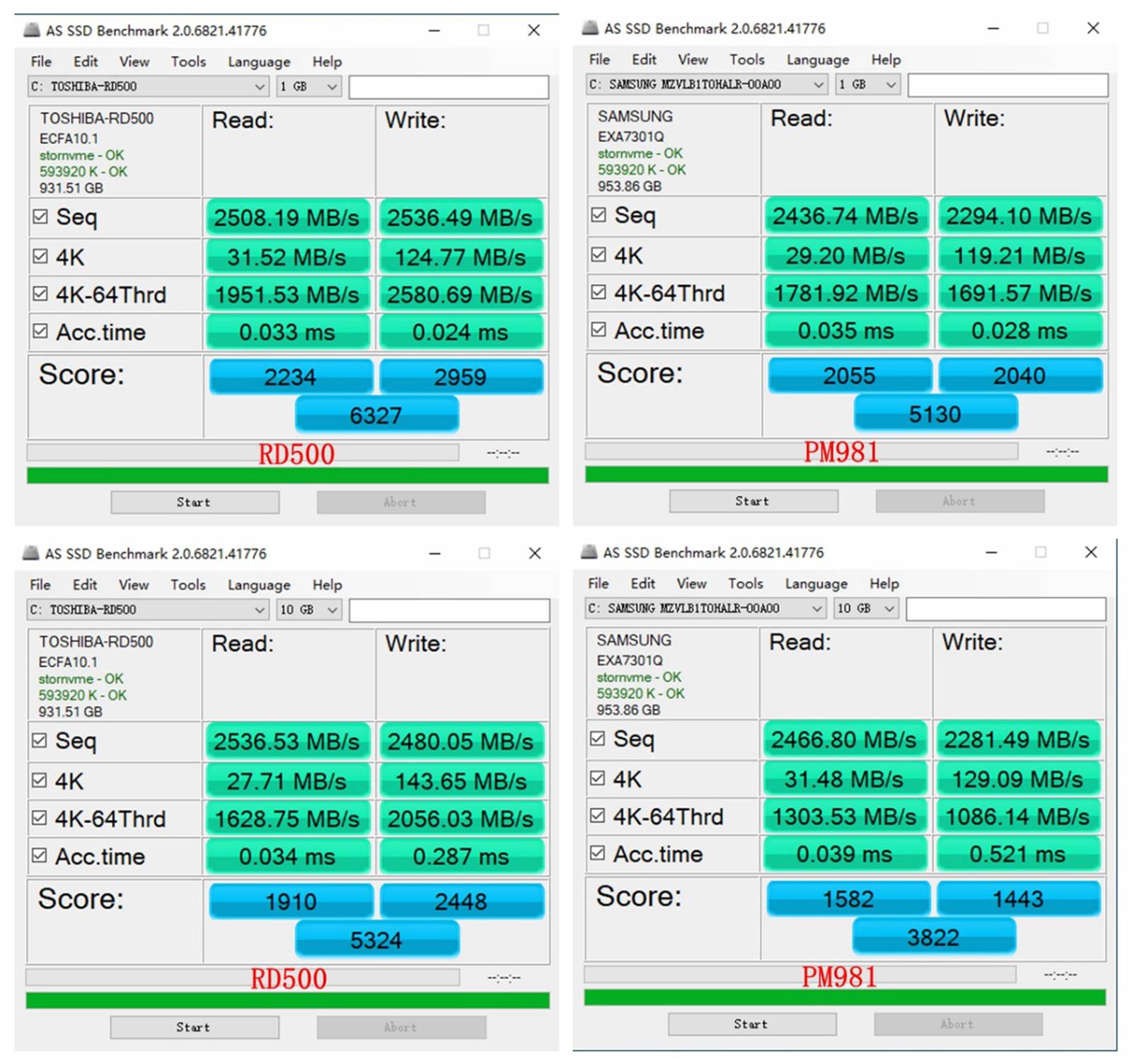 东芝固态硬盘rd500与三星970plus,三星pm991256固态评测